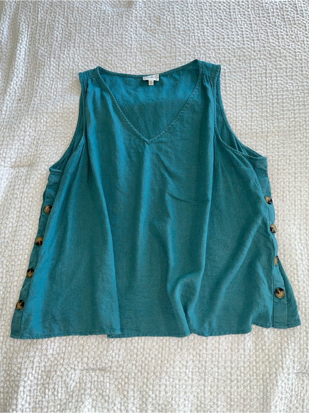 Linen Blend Teal XXL Wonder Tank Top V Neck Slouchy Relaxed Fit